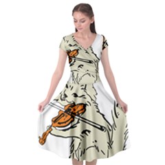 Cat Playing The Violin Art Cap Sleeve Wrap Front Dress by oldshool