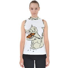 Cat Playing The Violin Art Mock Neck Shell Top by oldshool