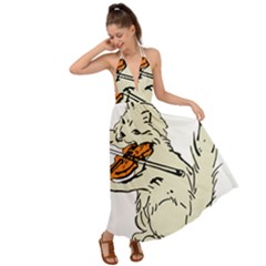 Cat Playing The Violin Art Backless Maxi Beach Dress by oldshool