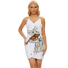 Cat Playing The Violin Art Wrap Tie Front Dress by oldshool