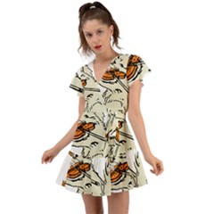 Cat Playing The Violin Art Flutter Sleeve Wrap Dress by oldshool