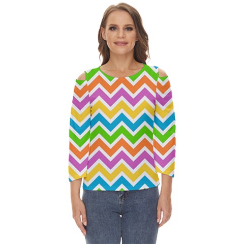 Chevron-pattern-design-texture Cut Out Wide Sleeve Top by Semog4