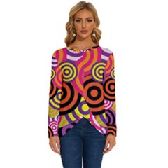 Abstract-circles-background-retro Long Sleeve Crew Neck Pullover Top by Semog4