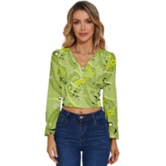 Seamless Pattern Green Garden Long Sleeve V-neck Top by Semog4