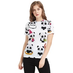 Playing Pandas Cartoons Women s Short Sleeve Rash Guard by Semog4