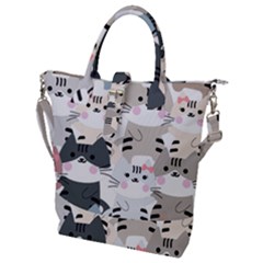 Cute Cat Couple Seamless Pattern Cartoon Buckle Top Tote Bag by Semog4