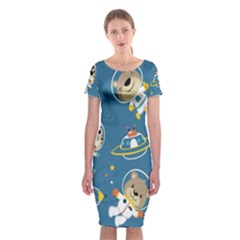 Seamless Pattern Funny Astronaut Outer Space Transportation Classic Short Sleeve Midi Dress by Semog4