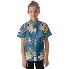 Seamless Pattern Funny Astronaut Outer Space Transportation Kids  Short Sleeve Shirt by Semog4