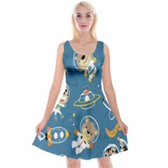 Seamless Pattern Funny Astronaut Outer Space Transportation Reversible Velvet Sleeveless Dress by Semog4