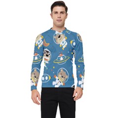 Seamless Pattern Funny Astronaut Outer Space Transportation Men s Long Sleeve Rash Guard by Semog4