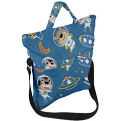 Seamless Pattern Funny Astronaut Outer Space Transportation Fold Over Handle Tote Bag by Semog4