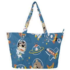 Seamless Pattern Funny Astronaut Outer Space Transportation Full Print Shoulder Bag by Semog4