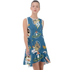 Seamless Pattern Funny Astronaut Outer Space Transportation Frill Swing Dress by Semog4