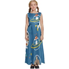 Seamless Pattern Funny Astronaut Outer Space Transportation Kids  Satin Sleeveless Maxi Dress by Semog4