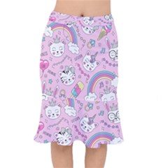 Beautiful Cute Animals Pattern Pink Short Mermaid Skirt by Semog4