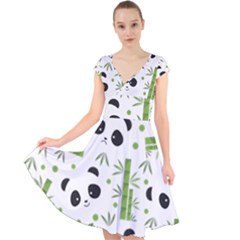 Giant Panda Bear Green Bamboo Cap Sleeve Front Wrap Midi Dress by Salman4z