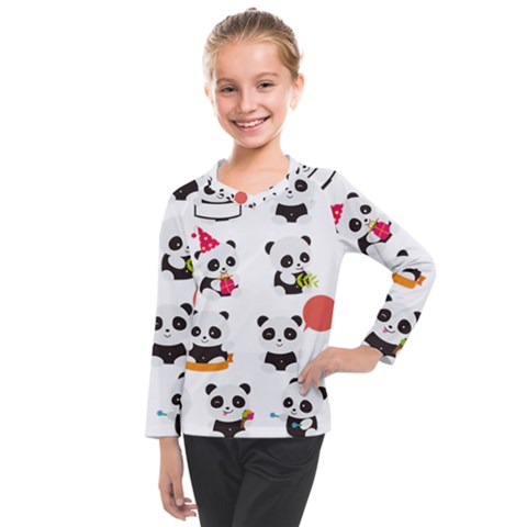 Giant Panda Bear Cuteness Kids  Long Mesh Tee by Salman4z