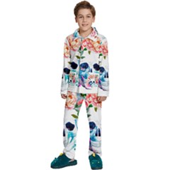 Day Of The Dead Skull Art Kids  Long Sleeve Velvet Pajamas Set by Salman4z