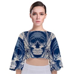 Skull Drawing Tie Back Butterfly Sleeve Chiffon Top by Salman4z