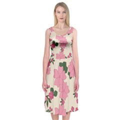 Floral Vintage Flowers Midi Sleeveless Dress by Dutashop