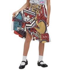 Amsterdam Graphic Design Poster Illustration Kids  Ruffle Flared Wrap Midi Skirt by Salman4z