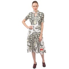 Drawing Clip Art Hand Painted Abstract Creative Space Squid Radio Keyhole Neckline Chiffon Dress by Salman4z