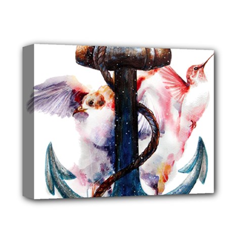 Anchor Watercolor Painting Tattoo Art Anchors And Birds Deluxe Canvas 14  X 11  (stretched) by Salman4z