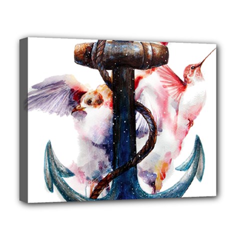 Anchor Watercolor Painting Tattoo Art Anchors And Birds Deluxe Canvas 20  X 16  (stretched) by Salman4z