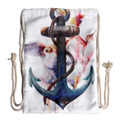 Anchor Watercolor Painting Tattoo Art Anchors And Birds Drawstring Bag (large) by Salman4z