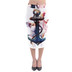 Anchor Watercolor Painting Tattoo Art Anchors And Birds Midi Pencil Skirt by Salman4z