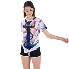 Anchor Watercolor Painting Tattoo Art Anchors And Birds Asymmetrical Short Sleeve Sports Tee by Salman4z