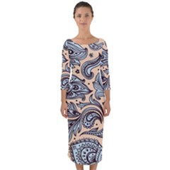 Texture Ornament Paisley Quarter Sleeve Midi Bodycon Dress by Salman4z