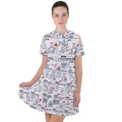 White Printer Paper With Text Overlay Humor Dark Humor Infographics Short Sleeve Shoulder Cut Out Dress  by Salman4z