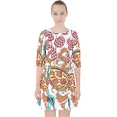 Flowers Pattern Texture White Background Paisley Quarter Sleeve Pocket Dress by Salman4z