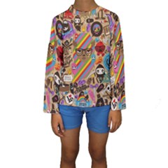 Multicolored Doodle Art Wallpaper Kids  Long Sleeve Swimwear by Salman4z