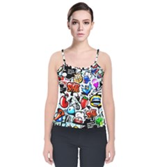 Graffiti Art Cartoon Comic Velvet Spaghetti Strap Top by Salman4z