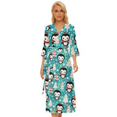 Blue Penguin Pattern Christmas Midsummer Wrap Dress by Salman4z