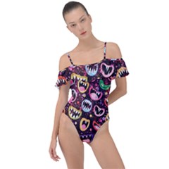 Funny Monster Mouths Frill Detail One Piece Swimsuit by Salman4z