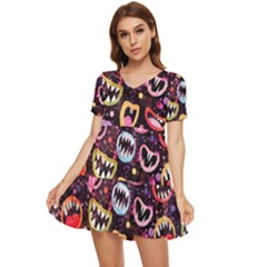 Funny Monster Mouths Tiered Short Sleeve Babydoll Dress by Salman4z