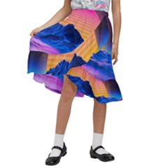 Sun Ultra Artistic 3d Illustration Sunset Kids  Ruffle Flared Wrap Midi Skirt by Salman4z