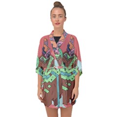 Minimal Digital Cityscape Half Sleeve Chiffon Kimono by Salman4z