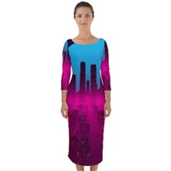 Futuristic Cityscape Quarter Sleeve Midi Bodycon Dress by Salman4z