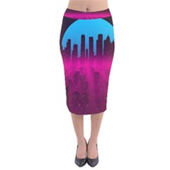 Futuristic Cityscape Velvet Midi Pencil Skirt by Salman4z