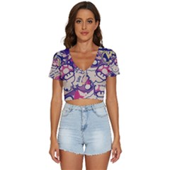 Retro Cartoon Hello Titty Parody V-neck Crop Top by Salman4z