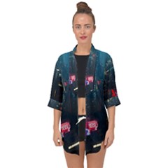 Cityscape Digital Art Open Front Chiffon Kimono by Salman4z