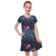 Cityscape Digital Art Kids  Cross Web Dress by Salman4z