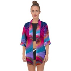 Colorful 3d Waves Creative Wave Waves Wavy Background Texture Open Front Chiffon Kimono by Salman4z