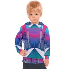 Retro Cityscape Artist Artwork Digital Art Kids  Hooded Pullover by Salman4z