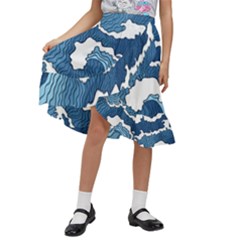 Waves Aesthetics Illustration Japanese Kids  Ruffle Flared Wrap Midi Skirt by Salman4z