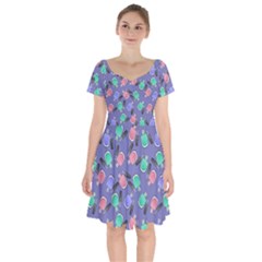 Nail Polish Short Sleeve Bardot Dress by SychEva